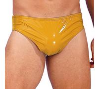 Agoky Tanga Homme String pour Homme en Similicuir Brillant Culotte Caleçon sous Vêtement Taille Basse Slip Wetlook L-3XL Jaune 3XL