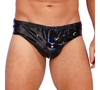 Agoky Tanga Homme String pour Homme en Similicuir Brillant Culotte Caleçon sous Vêtement Taille Basse Slip Wetlook L-3XL Noir A 3XL
