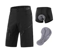 Agolu Short Vélo VTT Homme Rembourré Gel 3D Enduro Shorts de Vélo pour Hommes Cuissard de Montagne Vélo Cyclisme VTT Sports pour Le Vélo en Plein(Size:M,Color:Noir avec Coussin)