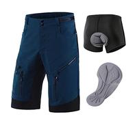 Agolu Short Vélo VTT Homme Rembourré Gel 3D Enduro Shorts de Vélo pour Hommes Cuissard de Montagne Vélo Cyclisme VTT Sports pour Le Vélo en Plein(Size:L,Color:Bleu)