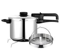 agor Dual Xpress Pressure Cooker 8 Litres, Induction, Super Fast Express, 18/10 Stainless Steel, All Kitchens, Bottom Thermoifuser, Pressure Regulator, 5 Safety Systems, Includes Basket