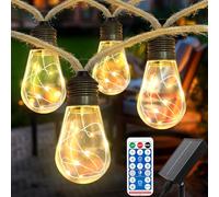 AGOTD Guirlande lumineuse solaire d'extérieur - Avec 16 ampoules - 6 m - Vintage - Avec corde de chanvre - Résistante aux intempéries - Avec 8 modes - Décoration pour jardin, fête, balcon, mariage -