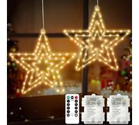 AGOTD Lot de 2 étoiles de Noël lumineuses avec un total de 75 LED blanc chaud - Guirlande lumineuse décorative de Noël avec minuterie pour fenêtre, chambre, balcon, fête d'anniversaire