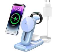 AGPTEK 4 EN 1 Mag-Safe Station de Charge sans Fil Universel Rapide avec Veilleuse Adaptateur pour iPhone Samsung Apple Watch