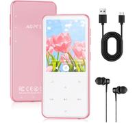 AGPTEK 64Go MP3 Bluetooth 5.3, 2.4‘’ Grand Écran, Haut-Parleur Lecteur Musical HiFi avec Bouton Tactile/Radio FM/Enregistreur, Rose