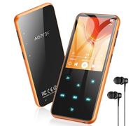 AGPTEK 64Go MP3 Bluetooth avec Haut-Parleur, 2.4" Grand Écran Lecteur MP3 en Métal Qualité Sonore HiFi Audio MP4 Baladeur Sport de Bouton Tactile Radio FM Podomètre Enregistreur 60H de Musique-Orange