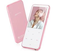 AGPTEK 64Go MP3 Bluetooth avec Haut-Parleur, 2.4" Grand Écran Lecteur MP3 | Qualité Sonore HiFi Audio MP4 Baladeur Sport en Métal de Bouton Tactile Radio FM Podomètre Enregistreur 60H de Musique-Rose
