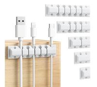 AGPTEK Clips Câble Organisateur Bureau, Lot de 5 Silicone Supports de Câbles, Range Câbles, Rangement Cordon de Bureau pour Câble d'Alimentation, Câble de USB/3.5mm Audio/PC/Souris, Blanc
