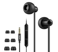 AGPTEK Ecouteurs de Sommeil Anti Bruit Casque Doux Silicone Intra Auriculaires avec Micro et Contrôle du Volume 3.5mm Jack pour Dormir, Sport, Voyage, Méditation et Relaxation- Noir