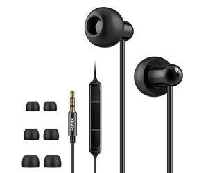 AGPTEK Ecouteurs de Sommeil Anti Bruit Casque Doux Silicone Intra Auriculaires avec Micro et Contrôle du Volume 3.5mm Jack pour Dormir, Sport, Voyage, Méditation et Relaxation- Noir