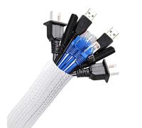 AGPTEK Gaine de câbles, 25mm x 3m, à fermeture automatique, gaine tissée flexible, gestion des câbles pour bureau, TV, ordinateur, protection des câbles pour chien, chat, blanc