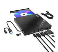 AGPTEK Lecteur CD/DVD Externe 8 en 1 pour Ordinateur Portable, USB 3.0 Ultra Slim Portable CD Burner avec 4 Ports USB et 2 Fentes pour Cartes TF/SD, Compatible avec Mac, PC, Windows 11/10/8/7, Linux