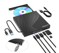 AGPTEK Lecteur CD/DVD Externe pour Ordinateur Portable, USB 3.0 Slim DVD Burner avec Adaptateur Ethernet, Ports USB et Fentes pour Cartes TF/SD, Lecteur CD/DVD Reader/Writer pour Ordinateur Portable