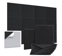 AGPTEK Lot de 12 panneaux acoustiques autocollants 30*30*0.9cm, Mousses acoustiques auto-adhésive, Traitement acoustique anti-bruit haute densité pour studio d'intérieur et bureau (Noir+autocollant)