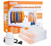 AGPTEK Lot de 6 sacs sous vide à suspendre avec crochets, costumes, robes et vestes (3 x 110 x 70 cm + 3 x 130 x 70 cm) avec pompe électrique, sacs de mise sous vide pour vêtements, PA + PE de qualité