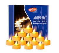 AGPTEK Lot de 60 Réaliste et Clair à Piles sans Flammes Bougie Chauffe-plat del Bougie Pas de scintillement Decoration pour Mariage Noël Halloween,Batteries inclus- Jaune Ambré