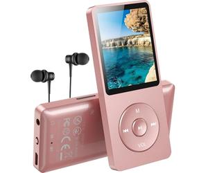 AGPTEK Mp3 Classique 16Go Ultra-Longue Autonomie jusqu'à 70 Heures de Lecture Musique avec Ecran de 1.8 Pouces, Petit Lecteur MP3 Sport pour Enfant/Adulte(Slot Carte mémoire jusqu'à 128Go)-Or Rose