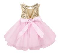 AGQT Robe de Noël Élégante pour Bébé Fille - Tutu en Tulle, Paillettes et Fleurs pour Fête d'Anniversaire, Baptême, Cérémonie, Mariage - Sans Manches, Été - Rose 12-18 Mois