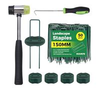 Agrafes de paysage, agrafes de jardin vertes très résistantes, agrafes de cour en forme de U de 15,2 cm, 50 piquets, 50 rondelles, extracteur d'agrafes, maillet en caoutchouc, pour barrière contre les