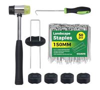 Agrafes de paysage, piquets de jardin galvanisés, agrafes de cour en forme de U de 15,2 cm, 50 épingles à gazon, 50 rondelles, outil de crochet, maillet en caoutchouc pour barrière contre les