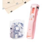Agrafeuse à pince - Distributeur de pince en acier inoxydable | Agrafeuse à pousser réutilisable | Avec 50 classeurs réutilisables, pas besoin d'agrafes, classeur à papier portable pour maison, école