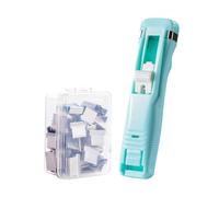 Agrafeuse à pince - Distributeur de pince en acier inoxydable | Agrafeuse à pousser réutilisable | Avec 50 classeurs réutilisables, pas besoin d'agrafes, classeur à papier portable pour maison, école
