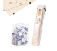 Agrafeuse à pince - Distributeur de pinces en acier inoxydable | Agrafeuse à pousser réutilisable | Avec 50 classeurs réutilisables, pas besoin d'agrafes, classeur à papier portable pour maison, école