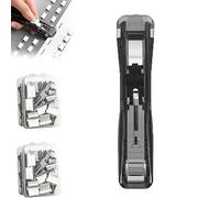 Agrafeuse à pince portable, distributeur de pinces à papier portable avec 100 clips réutilisables, outil de serrage antidérapant pour mini agrafeuse de bureau, coupe-papier rapide (Black)