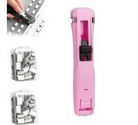 Agrafeuse à pince portable, distributeur de pinces à papier portable avec 100 clips réutilisables, outil de serrage antidérapant pour mini agrafeuse de bureau, coupe-papier rapide (Pink)