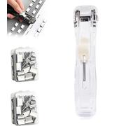 Agrafeuse à pince portable, distributeur de pinces à papier portable avec 100 clips réutilisables, outil de serrage antidérapant pour mini agrafeuse de bureau, coupe-papier rapide (Clear A)