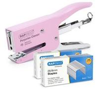 Agrafeuse + agrafes 26/8mm - 2 boites de 5000 agrafes - Rose pastel - Rapesco