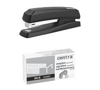 Agrafeuse de bureau demi-bande, plastique, 20 feuilles 80g/m², pour agrafes 24/6-26/6, Noir + 1000 agrafes 24/6