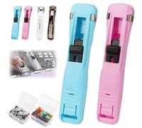 Agrafeuse Portable À Pince À Papier, Distributeur De Pinces À Papier Sans Risque D'endommagement, Avec 50 Pinces Réutilisables En Acier Inoxydable, Pour La Maison, Le Bureau Et L'école (Bleu/Rose)