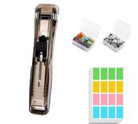 Agrafeuse portable à pinces à reliure - Comprend 100/200 pinces réutilisables et 160 étiquettes colorées pour la maison, l'école (Schwarz +100 farbige Clips + 160 Etiketten)