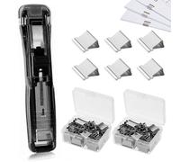 Agrafeuse Sans Agrafe Réutilisable - Avec 100 Clips de Rechange - Pour Relier des Feuilles - Noire - Pour Bureau, École, Gestion de Câbles