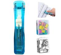 Agrafeuse sans agrafes avec 100 agrafes réutilisables, mini agrafeuse créative pour le bureau, l'école, la maison, ensemble d'empileur push-clip pour agrafage propre sans agrafes (bleu foncé)