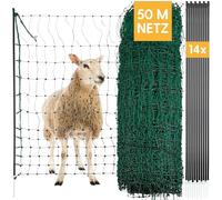 Agrarzone Filet à moutons électrifiable vert 50m x 90cm | Clôture pour pâturage avec doubles pointes | Clôture de protection pour moutons chèvres agneaux | Petite taille de maille et stable