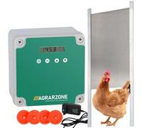 Agrarzone Porte de poulailler Automatique à Piles avec glissière 40 x 30 cm - Porte de poulailler électrique avec minuterie, Manuel, capteur de lumière pour poulailler
