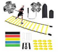 Agrdeed Échelle de Raptivité, Échelle de Rythme Entrainement de Football avec Échelle d'Agilité 8m (16 Barreaux), 16 Cônes, 5 Bandes de Résistance, Parachute Freiné et Corde à Sauter