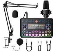 Agrdeed Ensemble d'équipement de podcast, interface audio avec mixeur DJ et microphone de diffusion en studio pour smartphone et PC, carte son en direct prête à l'emploi pour le streaming, le chant