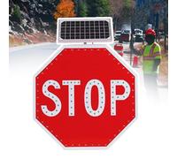 agreilduite Panneau D'arrêt Solaire 24/30", Signalisation Routière Clignotante À LED, Panneaux Métalliques Clignotants, 2 Modes De Clignotement Sélectionnables, Distance Visuelle: 500 M 24in/61cm