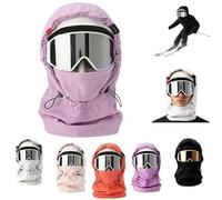Agriculturi Waterproof Fleece-Lined Hood,Full Cover 3-in-1Balaclava Ski Masks,Winter Windproof Warm Ski Helmet Cover (FR/ES, Alpha/Lettres, Taille Unique, Purple)