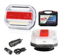 AGRISHOP Feu De Remorque Sans Fil LED 12/24V Eclairage Remorque Sans Fil Feux de Remorque,Kit Éclairage Arrière Magnétique Feu Led Wifi Wireless Rechargeable Étanche Feu Arrière pour Remorque E-mark