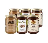 Agrisicilia Lot de 6 pots de crèmes à tartiner - Café, pistache et chocolat, tiramisu - Coffret assorti de crème sucrée pour le petit-déjeuner et les desserts - Fabriqué en Italie