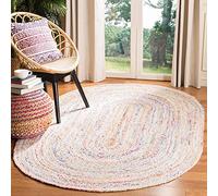 Agro Richer Tapis blanc en coton Chindi de forme ovale multicolore tressé à la main pour la maison, le salon, la ferme, 240 x 300 cm