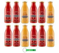 Agromonte Lot d'essai de purée de tomates avec tomates cerises jaunes et Datterino 12 x 520 g Sauce Le goût de la Sicile - 3 variétés différentes de sauce + porte-clés Beni Culinari gratuit