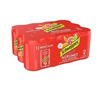 Agrumes Mini Cans Boisson Gazeuse aux Saveurs d'Orange Pamplemousse Citron Vert et Mandarine, 12 x 150ml