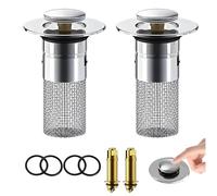 AGSYFFD 2 Pièces Bouchon Lavabo Pop-Up Universel 32-40mm avec Filtre à Cheveux, Bonde Lavabo Salle de Bain Anti-Odeur, Étanche et Facile à Nettoyer, Compatible Lavabo, Baignoire, Évier Cuisine