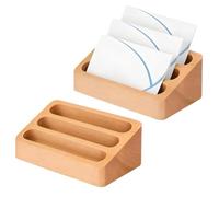 AGSYFFD Lot de 2 porte-cartes de visite en bois de hêtre naturel pour bureau, salle de conférence et réception, peut contenir jusqu'à 100 cartes