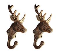 AGSYFFD Lot de 2 porte-manteaux sur bois d'aspect corne, crochet en fonte, décoration intérieure rustique et chic, imperméable et anti-rouille pour suspendre manteaux, serviettes, clés, peignoirs